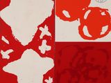 an image of a painting of red and white squares with a red flower