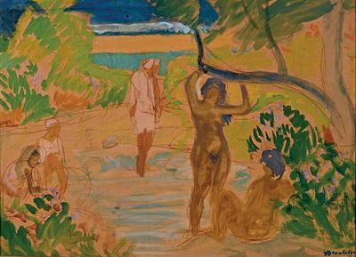 un tableau représentant un homme et une femme dans un jardin
