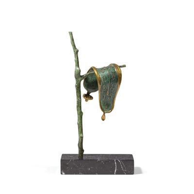 bronze sculpture of a bird perched on a branch on a marble base