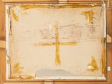 painting of a cross on a piece of paper in a wooden frame