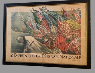 tableau représentant un homme tenant une épée devant un groupe de drapeaux américains