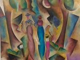an image of a painting of a woman holding a vase