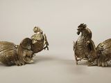 pair of antique silver plated rooster figurines