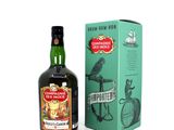 a bottle of rum on the table next to a box