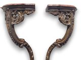 pair of carved wood wall brackets with marble top