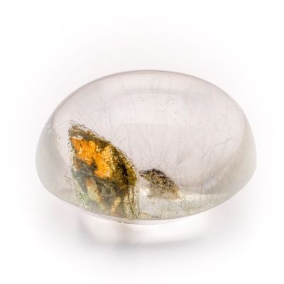 a glass object with a yellow leaf inside of it