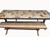a table with a bench underneath it on a white background
