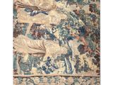 an image of a tapestry with a picture of a man and a woman on a horse