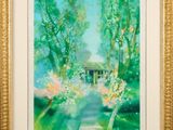 an image of a painting of a house and trees in a park