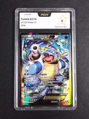 a close up of a pokemon card in a plastic case