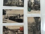several old black and white photos of people in a train station