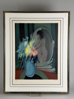 Alfred DEFOSSEZ (né en 1952). "Bouquet de fleurs et femme nu…