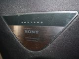 a close up of the sony logo on the back of a speaker