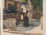 un tableau représentant une femme marchant dans la rue