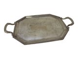 an antique silver tray with handles and handles on a white background