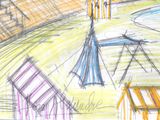 a drawing of an amusement park with a lot of people