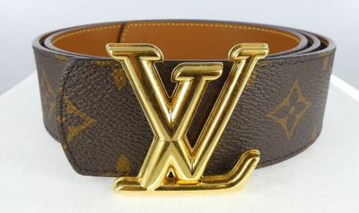 louis vuitton monograme leather belt with gold buckle