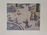 a picture of a painting of people walking in a park