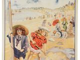 french poster for beach play with children playing in the sand