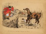 painting of a man on a horse and a dog in a field