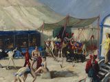 un tableau représentant une scène de cirque avec un homme à cheval