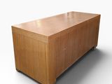 an image of a wooden coffee table on wheels on a white background