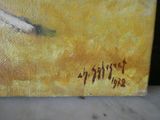 a painting of a bird that is sitting on a table