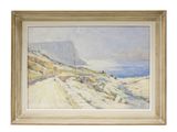 une peinture à l'huile représentant une route à flanc de montagne