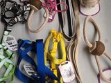 many different types of dog leashes laid out on a table