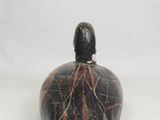 a picture of a small black and brown object on a white surface