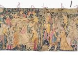 une image représentant une tapisserie accrochée à un mur, avec un groupe de personnes