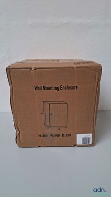 cardboard box with a picture of a wall mounted enclosure on top of it