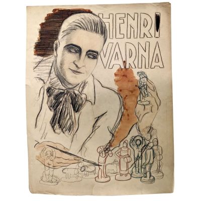 un vieux dessin représentant un homme tenant un morceau de pizza dans la main