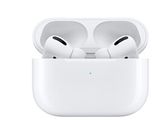 des AirPods d'Apple avec leur boîtier de recharge posés sur une surface blanche