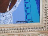 a painting of a woman with pearls on her necklace