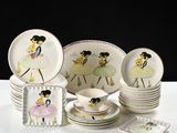 a lot of plates and cups that are on a table