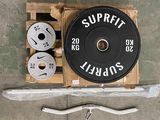a picture of a barbell weight plate and a pair of barbell weights