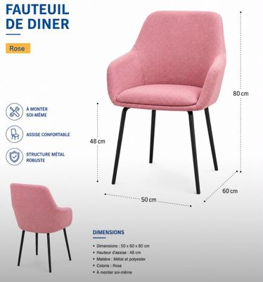 les dimensions d'une chaise rose aux pieds noirs