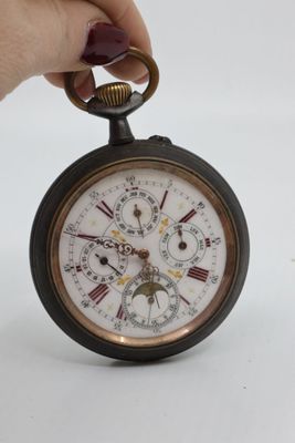 a person holding a pocket watch with roman numerals on it