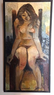 tableau représentant une femme nue assise sur une chaise dans une pièce