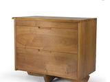 a close up of a wooden chest of drawers on a white background