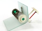 a small model of a plane with a green light on it