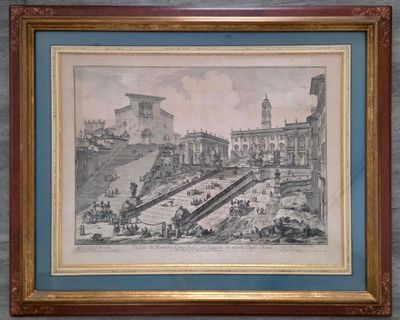 un vieux dessin représentant une vue de ville avec une tour horloge en arrière-plan