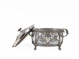 an antique silver plated box with a lid on a white background