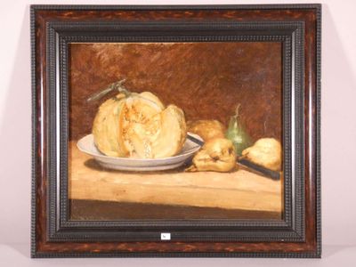 a painting of a plate of food on a table