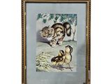 painting of a cat and a dog playing with a bird