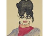 drawing of a woman with a red scarf and glasses