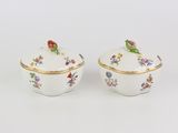 paire de bols en porcelaine avec un décor d'oiseaux et de fleurs