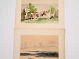 two pictures of a couple of paintings on the wall