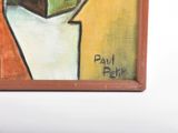 a picture of a painting of a vase with a plant in it